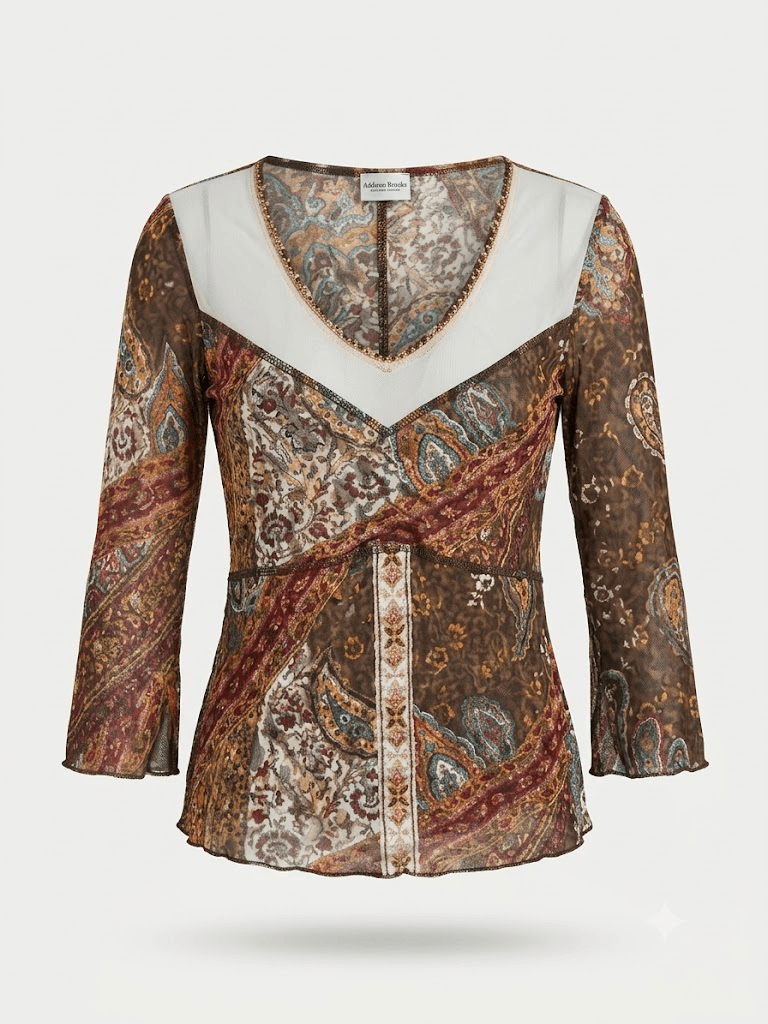 Bluză Vintage Ashley Brooke "Designermode" Mesh / Paisley Print