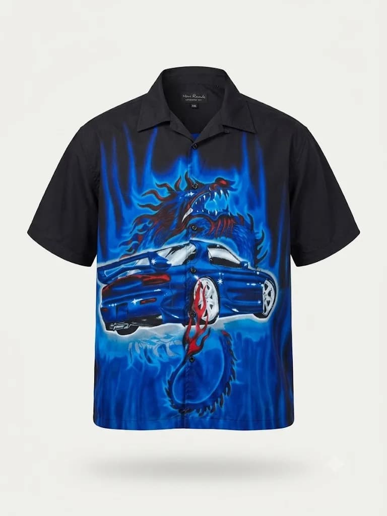 Cămașă Vintage Y2K New Roads JDM Tuning Car & Dragon Print