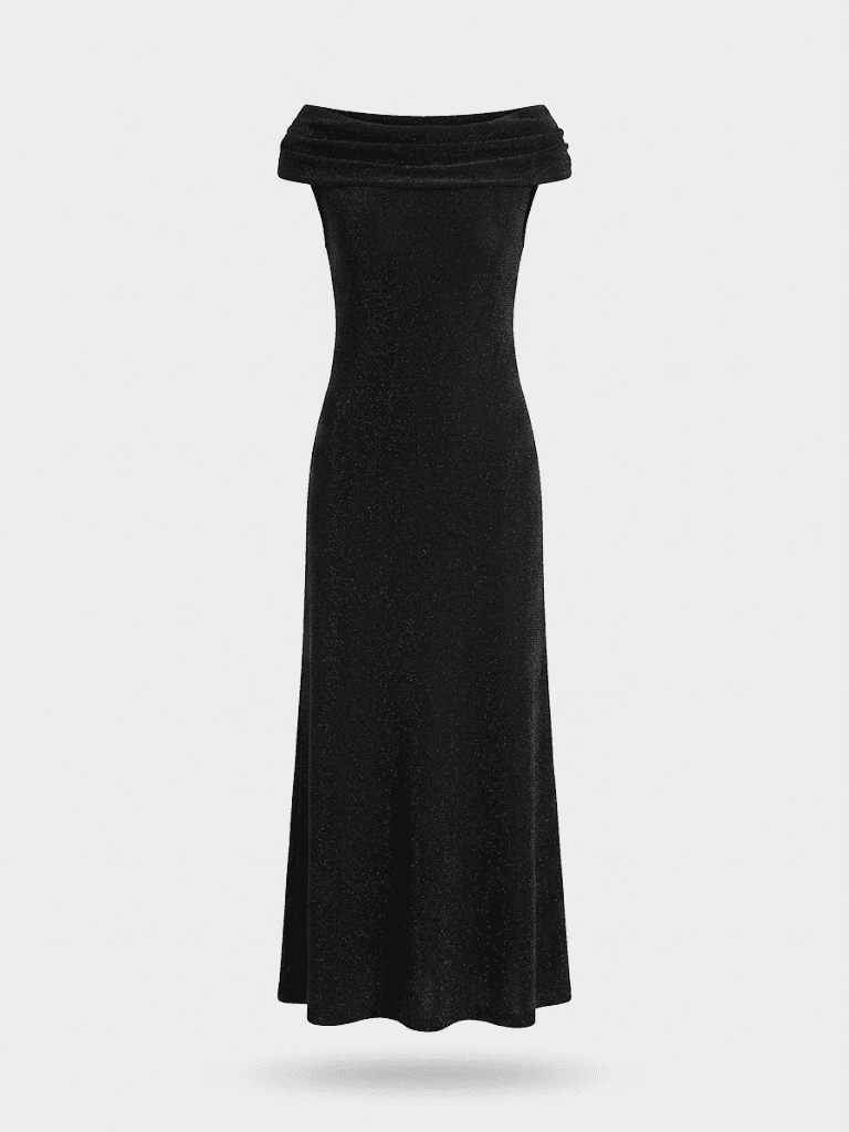 Rochie de Seară Vintage Minimalist Black Glitz / Guler Burlan